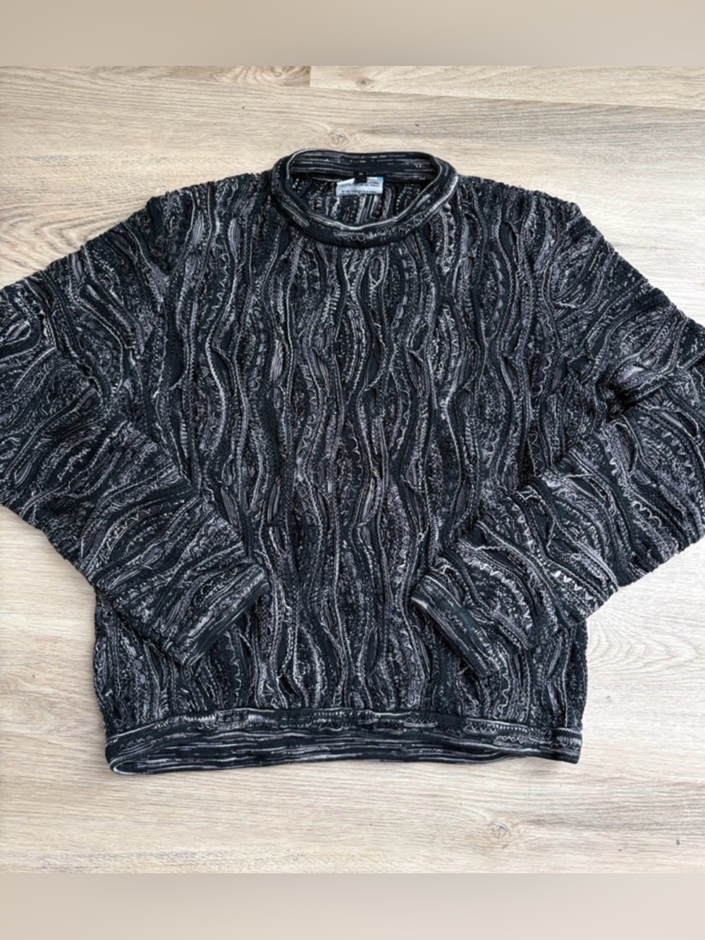 VINTAGE COOGI Australia 3D Knit Sweater Monochrome Gray Black Medium authentic